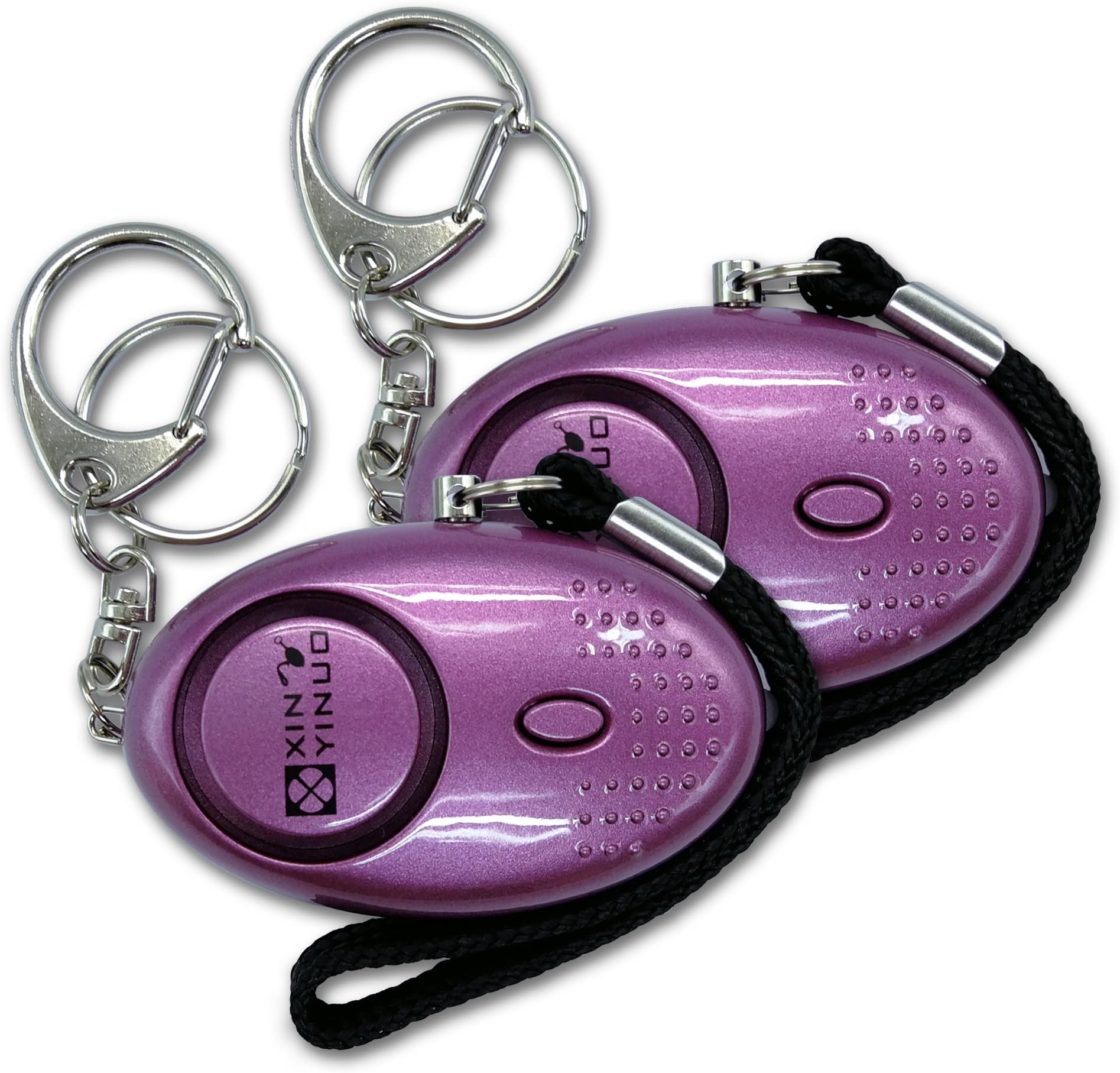 Xinyinuo 2 Pack Purple UV Coated Mini Loud Personal Staff Panic Rape Attack Safety Security keyring keychain Alarm with Torch 140DB (purple)