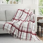 GINAMUSE Red and White Plaid Throw Blanket for Couch,50"X60" Super Soft Cozy Warm Home Decorative Throws with Tassels for Bed Sofa Picnic
