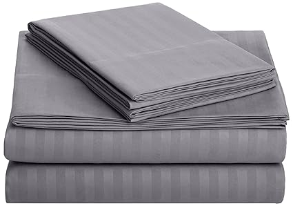 AmazonBasics Deluxe Microfiber Striped BedSheet Set (Includes 1 bedsheet, 1 Fitted Sheet with Elastic, 2 Pillow Covers), Dark Grey, King