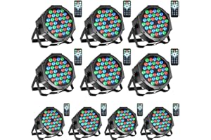 LUNSY Dj Lights, 10 Pack 36 LED Par Lights Stage Lights with Sound Activated Remote Control & DMX Control, Stage Lighting Uplights for Wedding Club Music Show Christmas Holiday Party Lighting