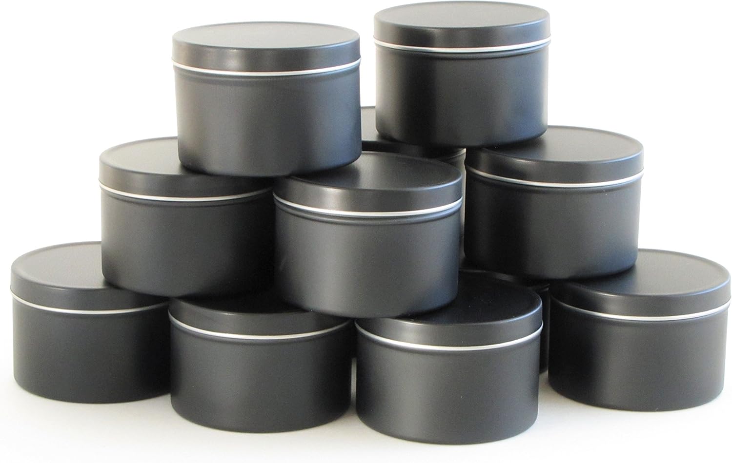 6oz. Round Black Metal Tins, 12 pack, Seamless for Tea, Spices, Candles