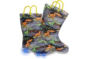 FUNCOO PLUS Toddler Kids Rain Boots Boys Girls Light Up Waterproof Boot with Handles