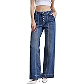 Menbnua Women's Straight Leg Dad Jeans Seamed Front Stretchy Tummy Control Wide Leg Baggy Pocket Denim Pants