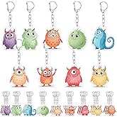 Equsion 36 Pieces Acrylic Monster Keychains Valentines Mini Keychains Bulk Cartoon Monster Birthday Party Decorations Supplies for Kids Classroom Exchange School Reward Prizes Gifts