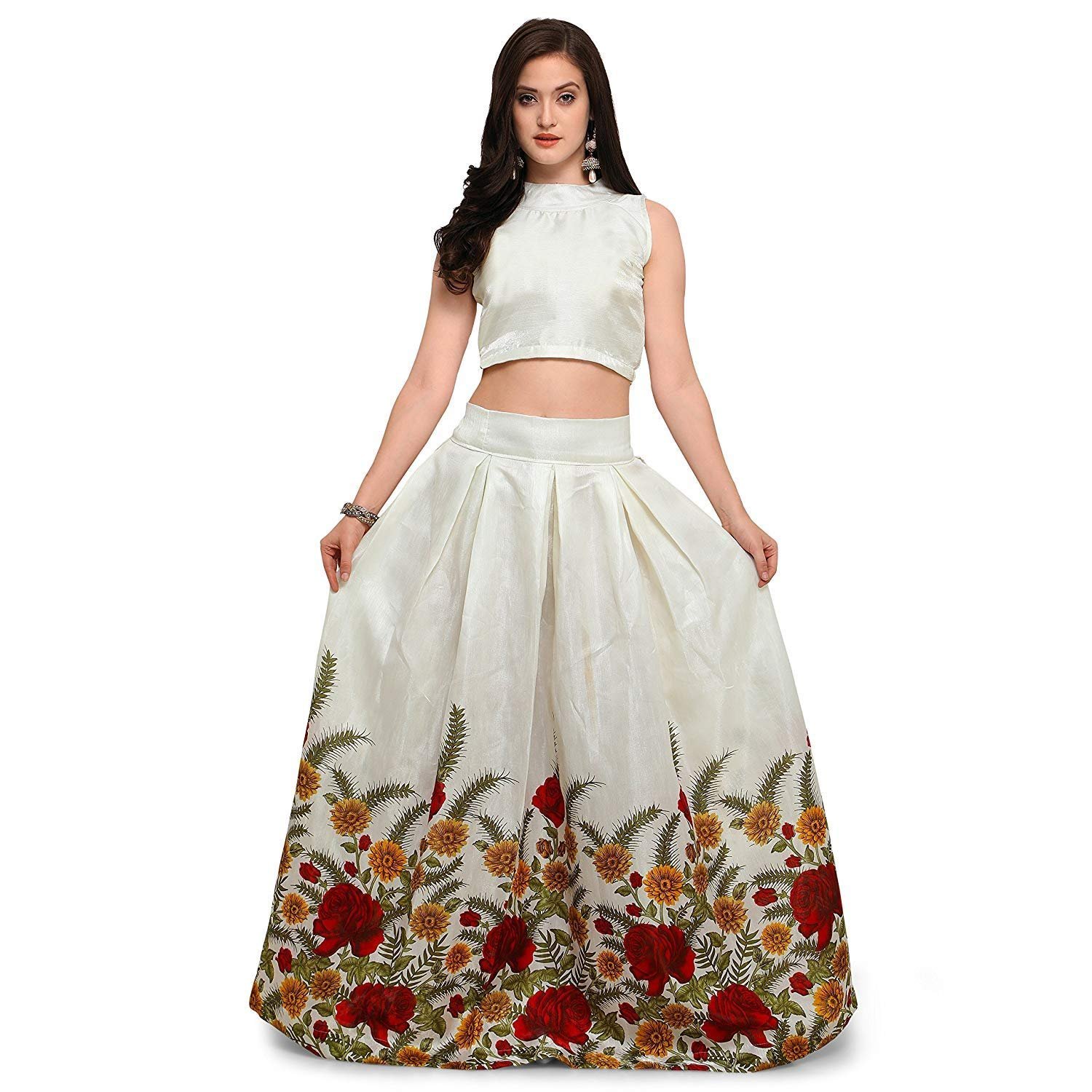 white pari women's bangalori satin long skirt gown and top (white, free size)