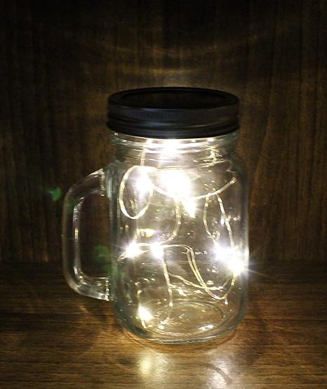 IFITech Solar Mason Jar Mug Lights with 10 LED Warm White Solar Powered - Decorative Garden Outdoor Party