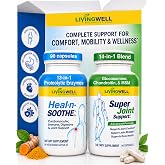 HEAL-N-SOOTHE &amp; Super Joint Support Supplements Bundle- Proteolytic Enzymes (Bromelain &amp; Papain), Glucosamine, MSM, &amp; Turmeric for Strong Joints, Flexibility &amp; Body Wellness &ndash; 180 Capsules (2 Pack)