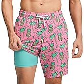 maamgic Mens Swim Trunks with Compression Liner 9 Inch Stretch Quick Dry Swim Shorts with Zipper Pockets Swimwear