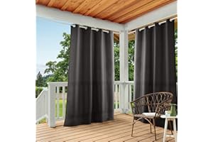 Town & Country Basics Cabana Solid Heavyweight Indoor Outdoor Curtains, Light Filtering Opacity with Grommet Top, Water Repellent, 2-Pack Set, 54"x96", Black