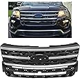 HECASA Grille Compatible with 2018-2019 Ford Explorer Base/Limited/Platinum/Sport/XLT Sport Utility 4-Door Front Bumper Upper Hood Grill Shell Painted Black Chrome Black & Silvery