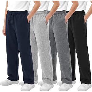 AlisOker Boys Sweatpants Open Bottom Baggy Pants for Kids Athletic Joggers with Pocket and Drawstring