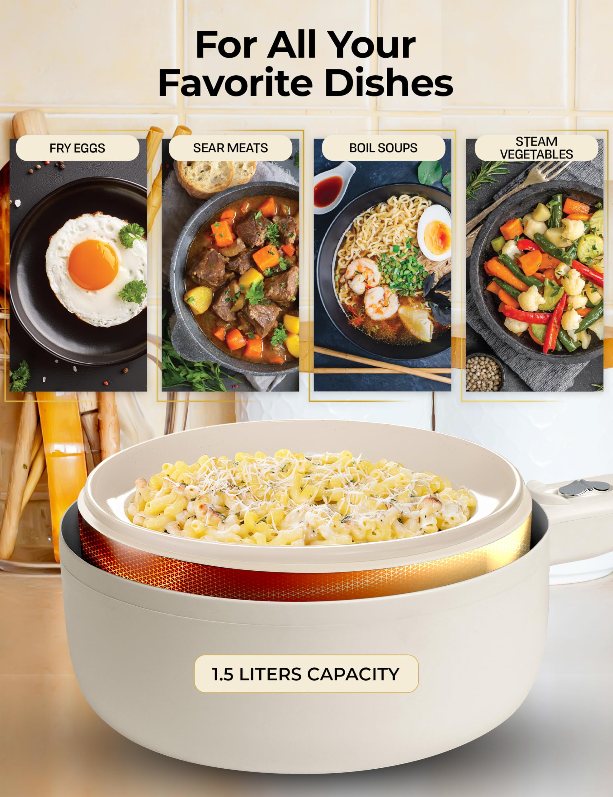 CERAMAX Electric Hot Pot for Cooking, Portable Hotpot Pot Electric Cooker Frying Pan for Dorm Room Essentials, Camping, RVs - 2024 Model