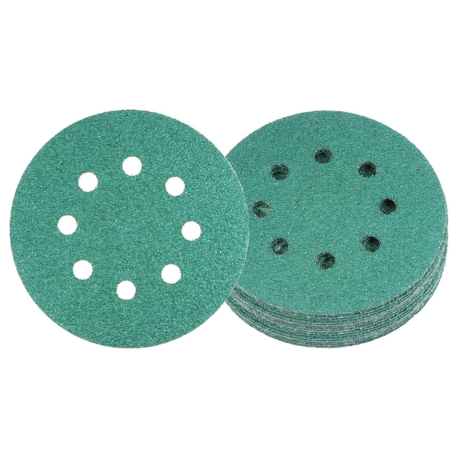 Kozelo 25pcs Green Film Sanding Discs - [5 Inch 40 Grits 8 Hole ] Round Aluminum Oxide Hook & Loop Wet Dry Sander Pads for Wood Metal Polishing Use| Zirconium Corundum Sandpaper