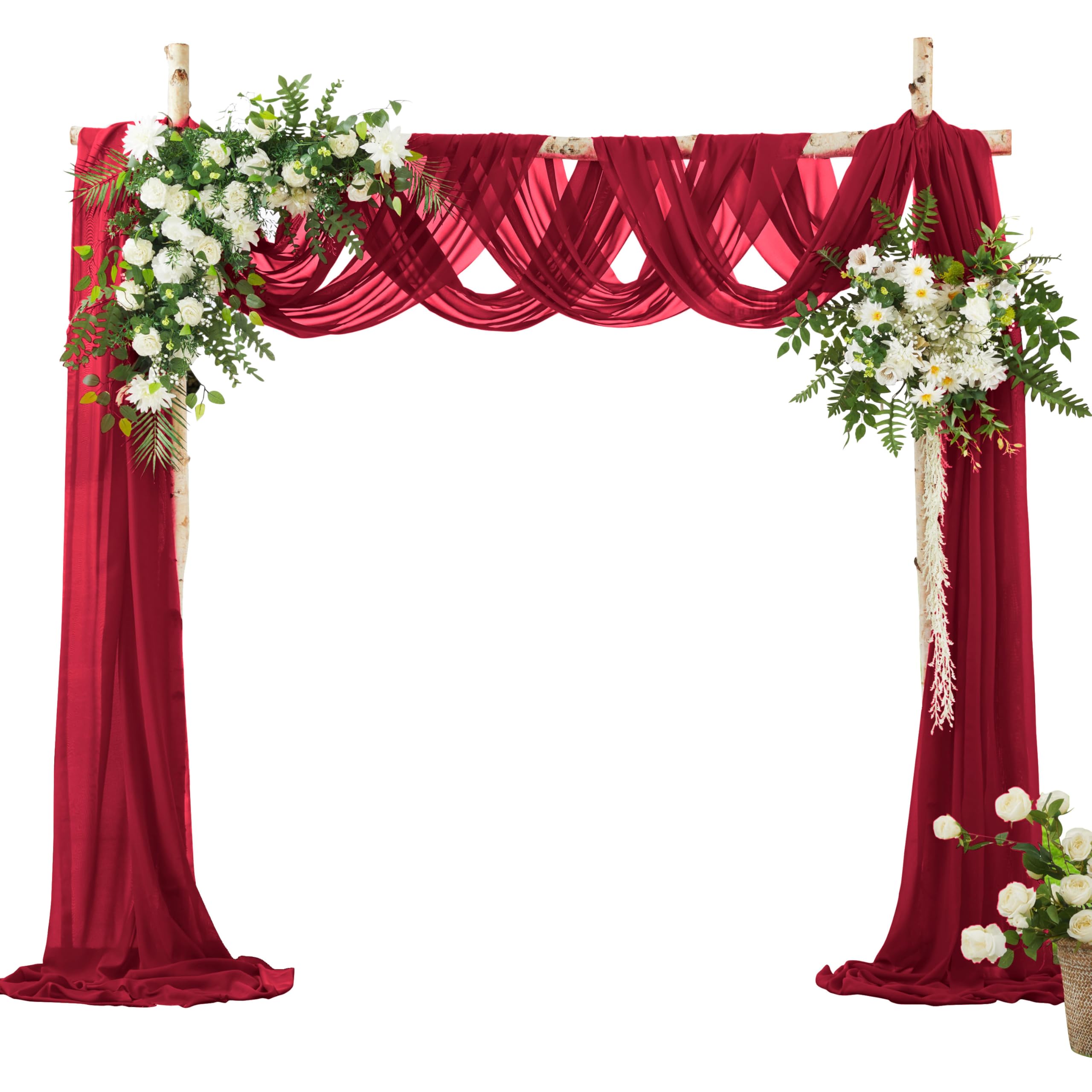 Photo 1 of VACVELT Wedding Arch Draping Fabric - Burgundy Chiffon, 1 Panel Sheer Drapes, 30 Inch x 20ft Chiffon Backdrop Curtain, Outdoor Sheer Drapery for Ceremony Party Ceiling