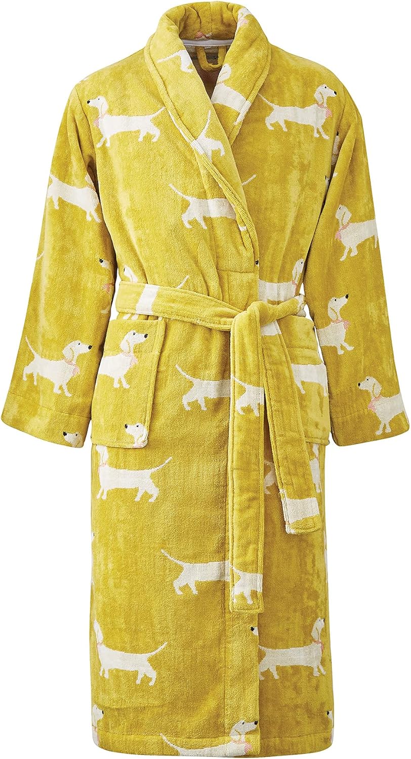 Joules Sausage Dogs Robe Dressing Gown Medium/Large Gold Amazon.co.uk