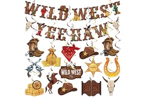 AUGISTEEN 26 Pieces Western Party Decorations West Cowboy Banners Hanging Swirls Wild West Banners Yee Haw Ceiling Streamers for Boys Birthday Western Baby Shower Party Decor