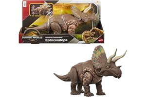 Mattel Jurassic World Rebirth Gigantic Thrashers Eotriceratops Dinosaur Figure Toy, Large Species, 2 Tail Activated Rampage Attacks, Digital Play