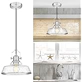 kudos Brushed Nickel Pendant Lights Kitchen Island, Large Pendant Light with Seeded Glass, Industrial Hanging Lighting for Ki