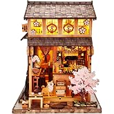 DIY Book Nook Kit for Adults, Japanese Sakura Dollhouse Kit, Miniature House Kit with LED Light, Mini Building Kit, 3D Wooden Puzzles Bookshelf Craft Diorama for Adults Teen Gifts (Japanese Izakaya)