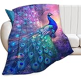 Peacock Throw Blanket, Purple Peacock Lovers Blanket Stuff Fleece Soft Cozy Blankets for Lovers Gifts Kids Teens Women Men Girls Boys 40"X50"