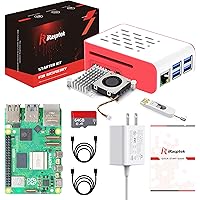 iRasptek Starter Kit for Raspberry Pi 5 RAM 8GB - 64GB Edition of OS-Bookworm Pre-Installed（Red&White Case）