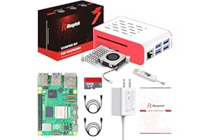 iRasptek Starter Kit for Raspberry Pi 5 RAM 4GB - 64GB Edition of OS-Bookworm Pre-Installed（Red&White Case）