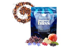 THE ELEGANT ELEPHANT Blueberry Bliss Tea, Organic Loose Leaf Herbal Tea – Real Fruit, Summer Juice, Caffeine-Free, Refreshing Sweet Iced Drink – 4 oz Resealable Bag (Makes 50 Cups)