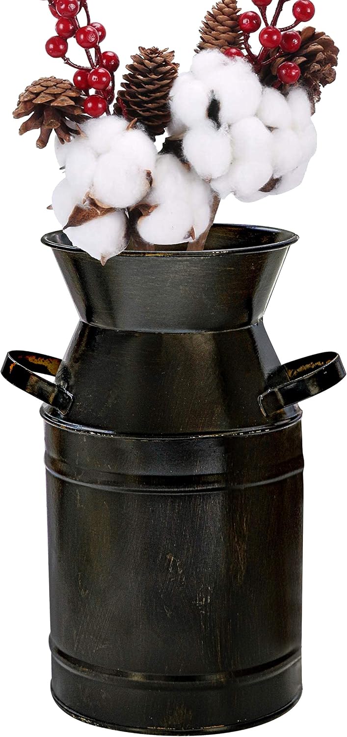 Soyizom 7.5" Metal Shabby Chic Classy Designed Vase Country Rustic Farmhouse Primitive Vase Galvanized Milk Can Jug Bucket Vase with handles for Wedding Party Home Office Cafe Decor