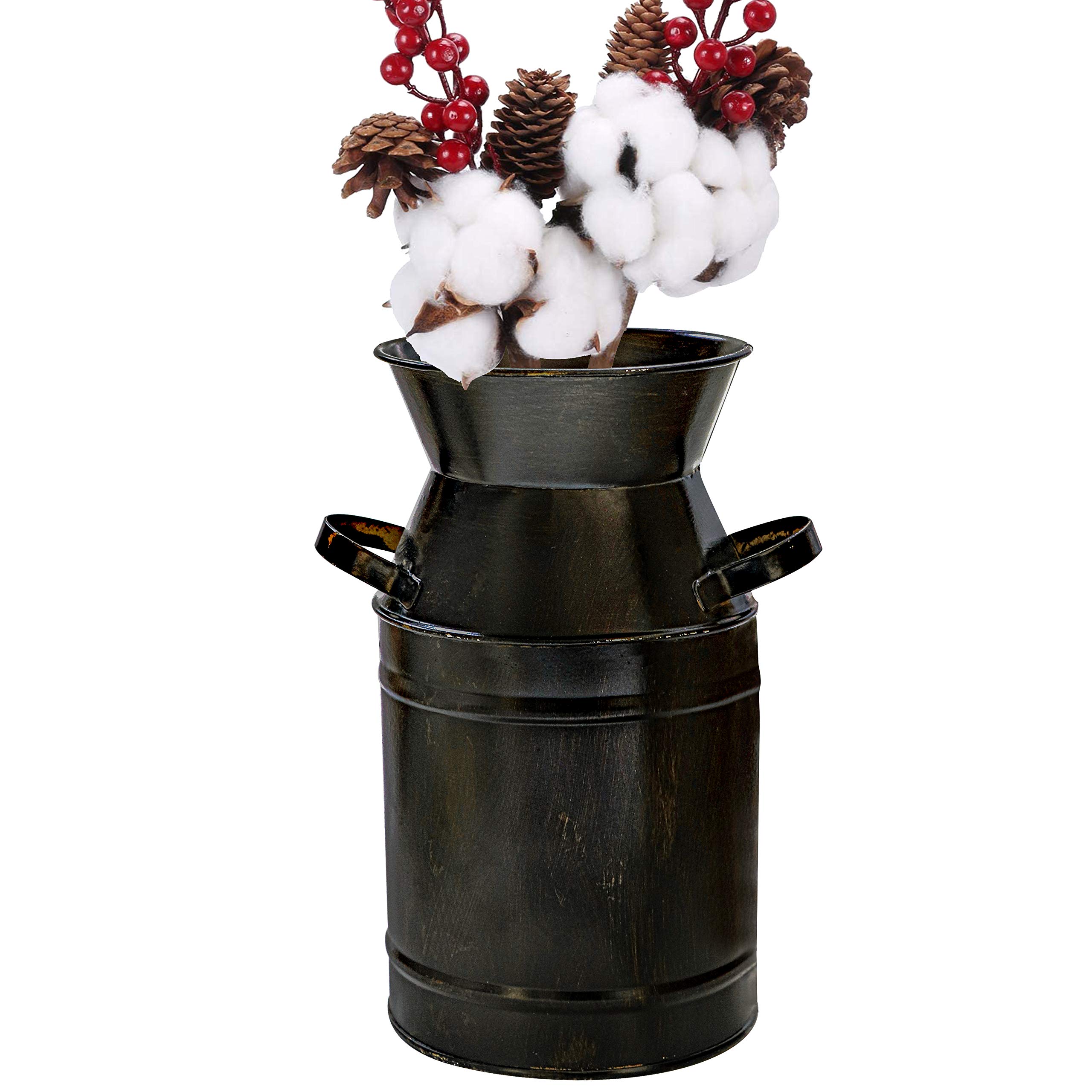 Soyizom 7.5" Metal Shabby Chic Classy Designed Vase Country Rustic Farmhouse Primitive Vase Galvanized Milk Can Jug Bucket Vase with handles for Wedding Party Home Office Cafe Decor