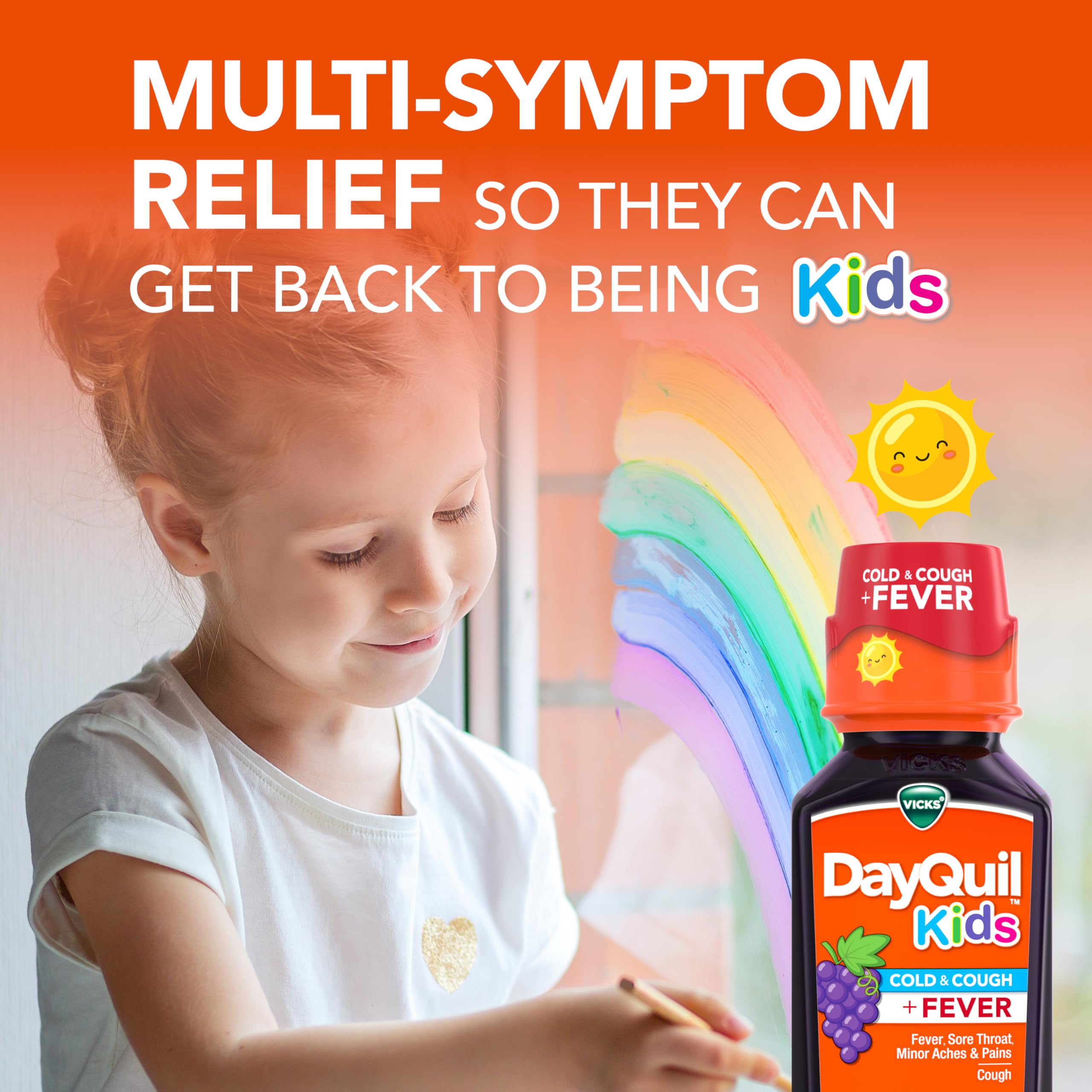 Vicks DayQuil and NyQuil Kids Grape Cold & Cough + Fever Multi-Symptom Relief Liquid Co-Pack, Specially Formulated for Kids Ages 6+, 2x8 OZ