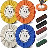 8" Airway Buffing Wheels for 4.5" Angle Grinder, 9PCS Buffer Polisher Wheel for Car, Aluminum Metal Polishing Wheel Pad and Compound Kit for Mirror Finish (5/8" Arbor Hole)