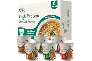 VOLO VERO High Protein (32g) Instant Ramen Soup Cup Variety Flavor (Chicken, “Spicy” Beef, Pork Tonkotsu), Plant-Based, Air-Dried, Non-Fried, Low Carb Quick Healthy Meal, Holiday Gifts, 6 Packs
