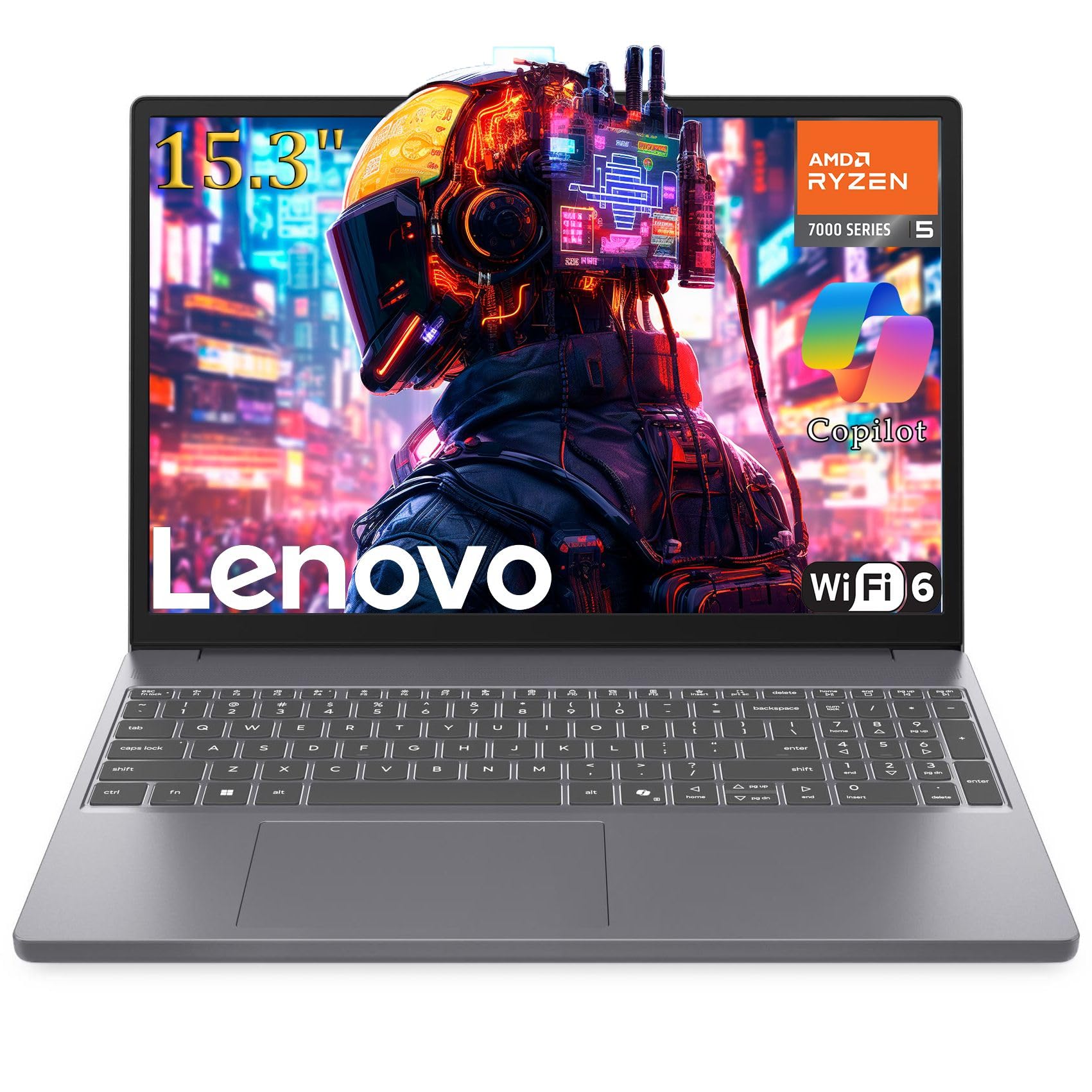 Lenovo 15" Gaming Laptop Computer, AMD Ryzen 5 7535HS 6-Core, 24GB DDR5 RAM, 1TB PCIe SSD, FHD+ Display, WiFi 6, Bluetooth 5.3, Webcam, HDMI, Type-C, Luna Grey, Windows 11 Home Image