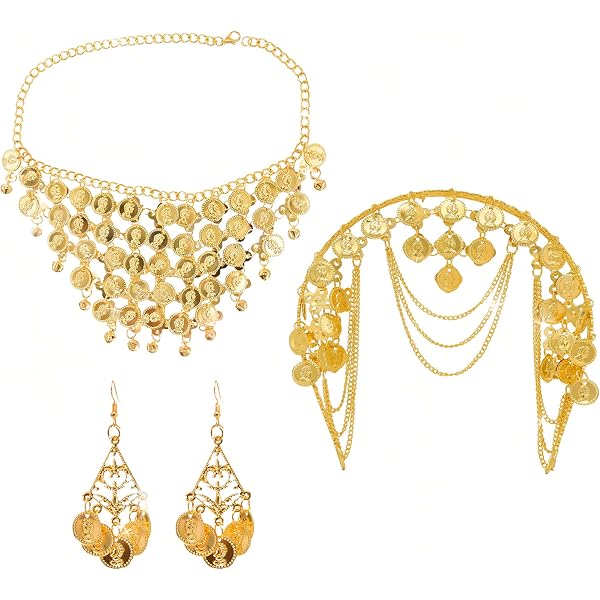 JAVARNV Gypsy Jewelry Set – Gold Coin Necklace & Earrings For Women, Ethnic Costume & Halloween Cosplay - View #11