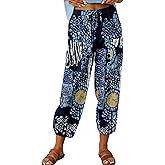 Zontroldy Linen Capri Pants for Women High Waisted Wide Leg Yoga Capris Crop Pants Sweatpants with Pockets