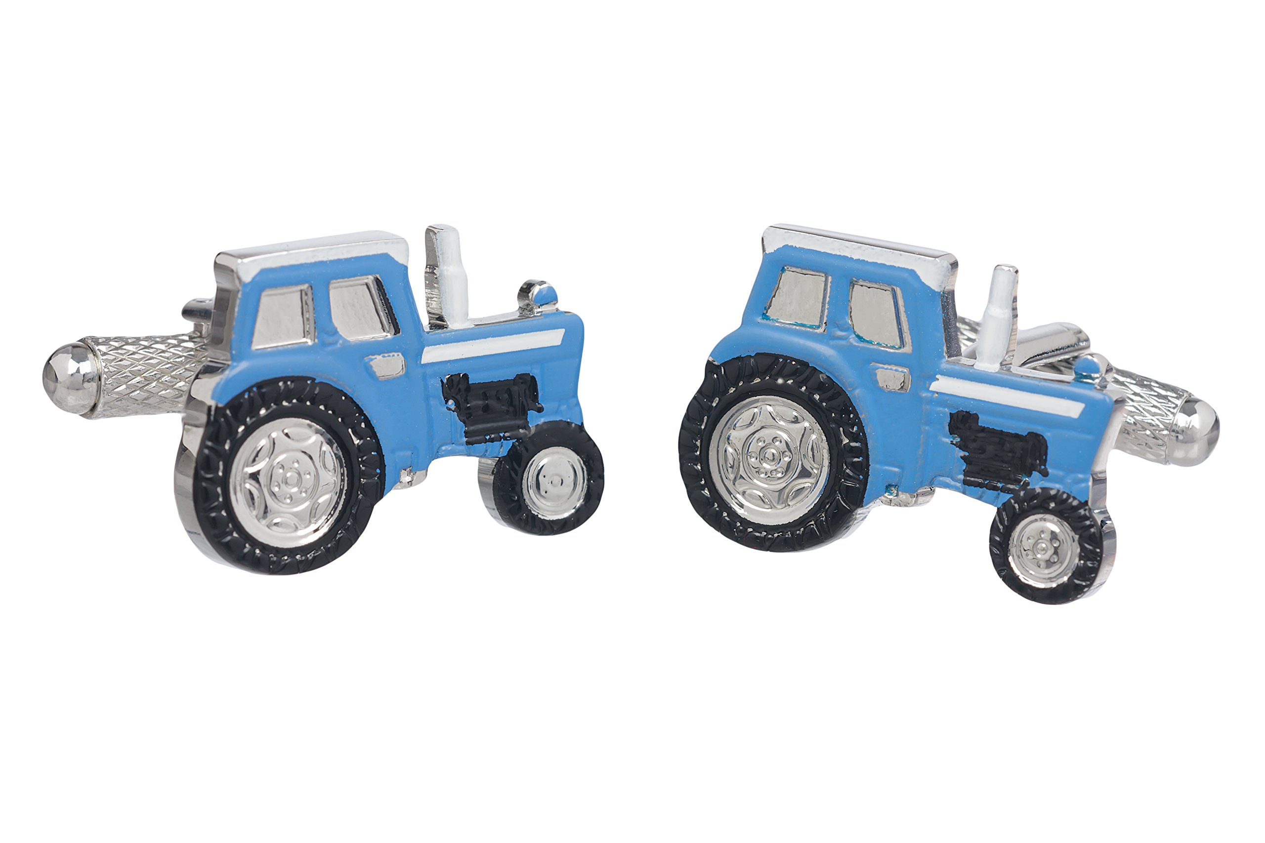 Farm Tractor Cufflinks - Assorted Colours Available - Red Blue Green Silver (Blue)(Size: One Size)