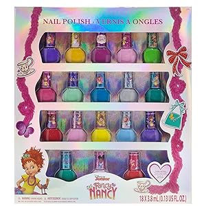 Fancy Nancy Kids Washable Super Sparkly Peel-Off Nail Polish Deluxe Set for Girls, 18Piece, Colors Include: Pink, Yellow, Red, Blue, Green & Purple