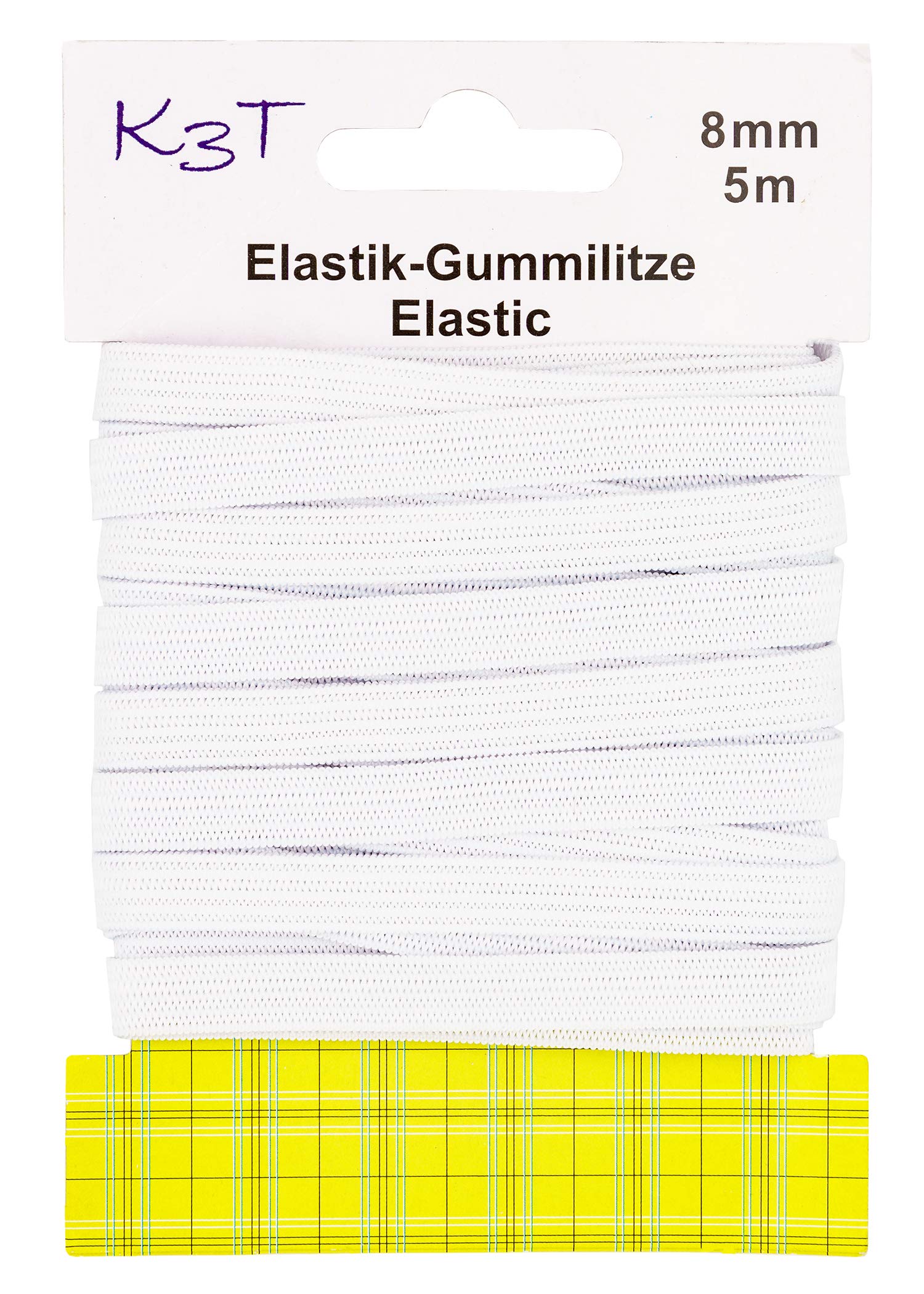 K3T Elastic Band, Rubber, White, 8mm x 5m