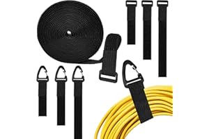 1" x 16.4Ft Hook and Loop Straps, Adjustable Fastening Extension Cord Holder with 25 Buckles and 10 Triangle Clips, Reusable 
