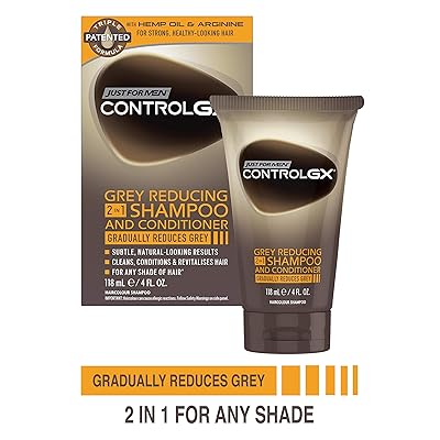 Just For Men Control GX Grey Reducing 2 in 1 Shampoo and Conditioner, Gradually Colors Hair, 4 Ounce