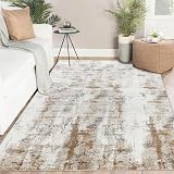 Famibay 160x230cm Beige Wool Effect Rug Non Slip Low Pile Large Abstract view 1