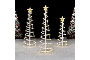 JOIEDOMI 3 Pack Spiral Christmas Tree Lights, 218 LED Outdoor Lighted Tree with Star Topper & Stakes, Christmas Decorations for Yard Porch Patio Garden Holiday Xmas Eve Night Décor, Warm White
