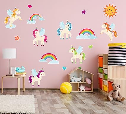 Unicorn And Rainbows Girls Wall Stickers 15 Large