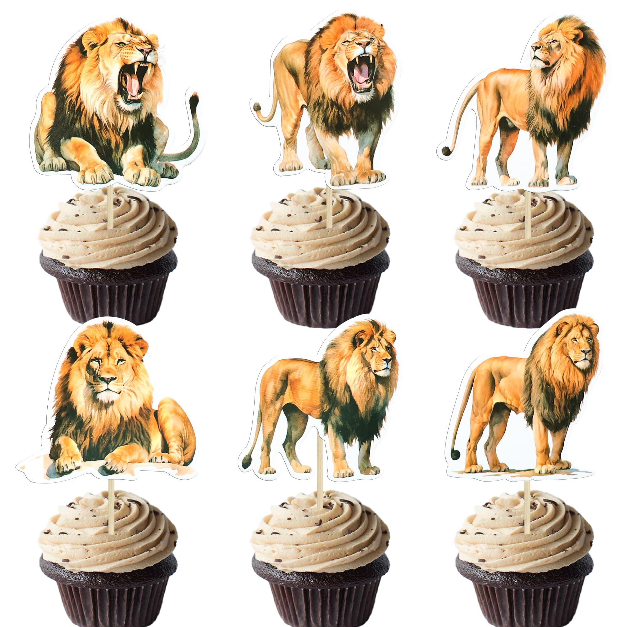 Photo 1 of Gyufise 36Pcs Lion Animal Cupcake Toppers & Picks - Lion Birthday Decorations for Baby Shower & Animal Theme Party Cake Decor Supplies