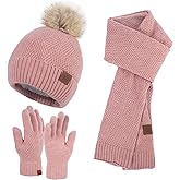 Qlauca Winter Knitted Hat Scarf Touchscreen Gloves Set Soft Warm Beanie Scarves for Women Men