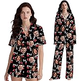 M YESCUSTOM Custom Matching Valentine Face Pajamas for Couples Personalized Photo His and Hers Pajamas Sets for Women Men