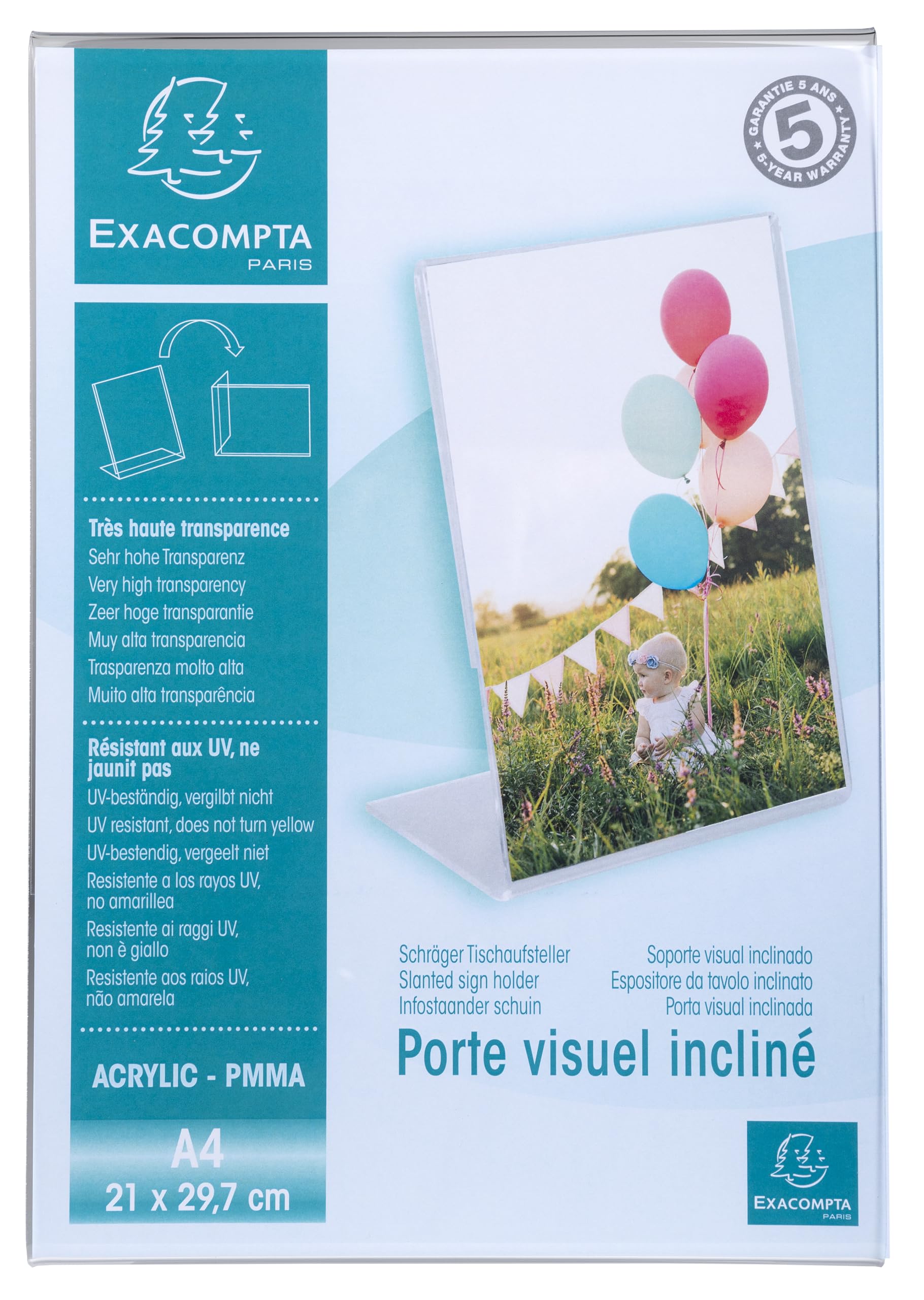 Exacompta - Ref 84058D - Slanted Sign Holder - Suitable for Holding A4 Sized Documents, Made from PMMA (Acrylic) Material, Landscape or Portrait - Transparent