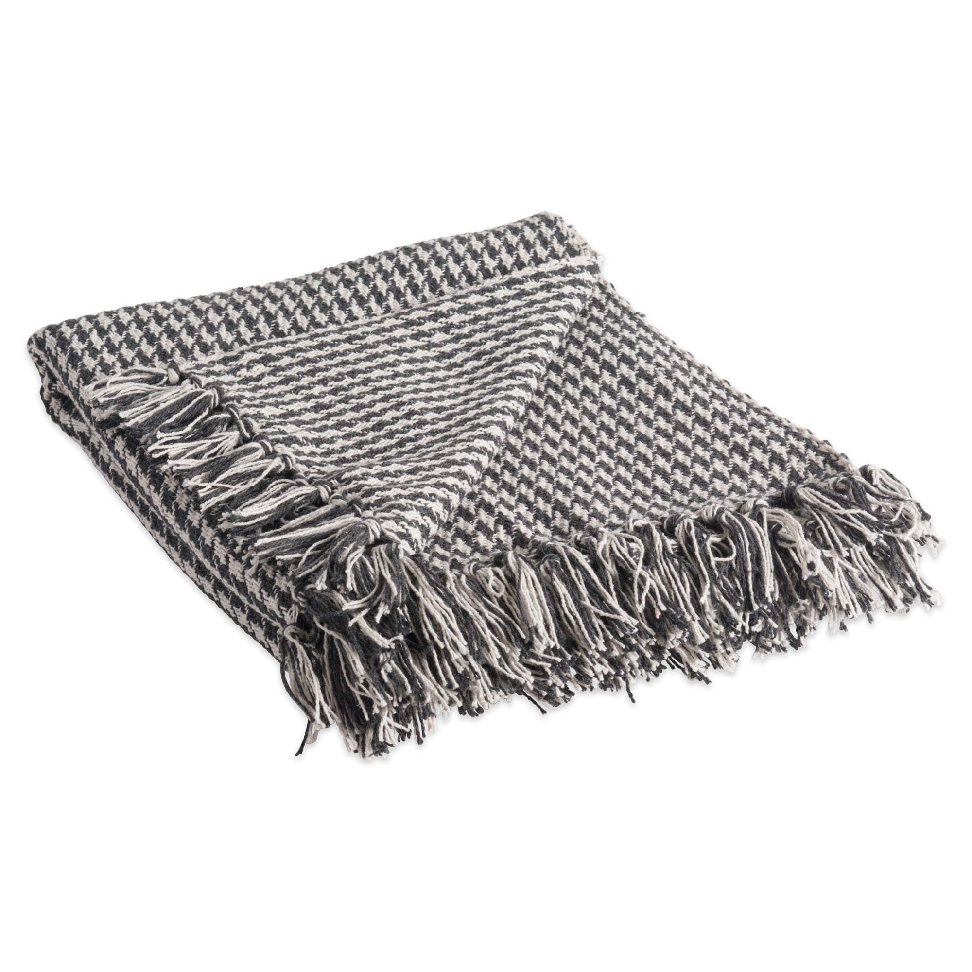 DII Houndstooth Woven Throw, Cotton, Black, 50 x 60 inches