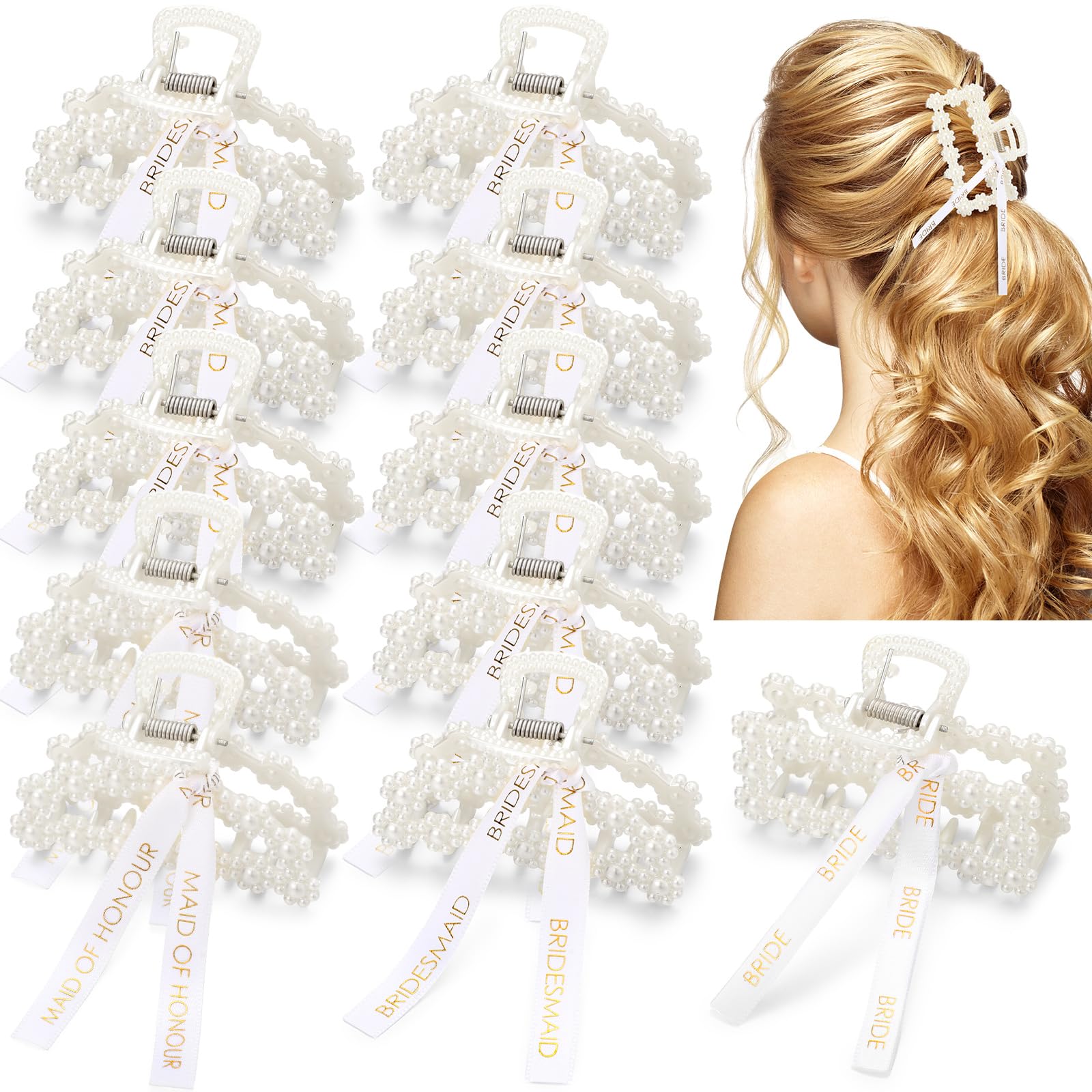 Photo 1 of Hotop 11 Pcs Pearl Hair Clips - 3.15 Inch Hair Claw Clips for Thick/Thin Hair, Bridesmaid Accessories, Wedding Party Gift