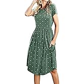 Simier Fariry Womens Summer Modest Work Casual Midi Knee Dress Pocket Short Sleeve Teacher Outfits Spring Travel Clothes